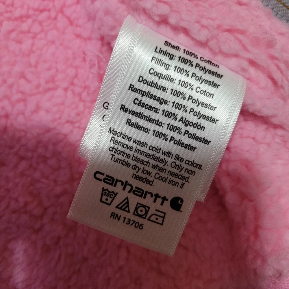 Carhartt Girls 3T Pink Washed Duck Hooded Jacket Sherpa Lined Full Zip Workwear